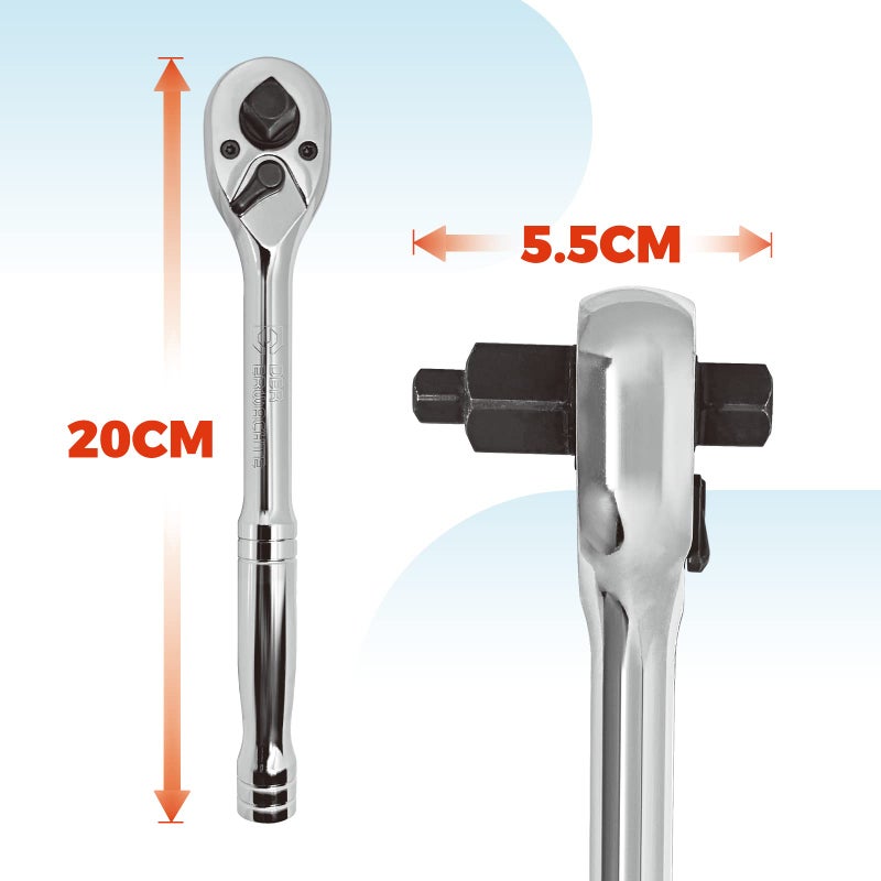 DER ERWACHTE 3-IN-1 Ratchet Handle  1/4""  3/8""  1/2""  Ratchet Wrench  Socket Wrench  72-Tooth  Reversible Switch  Full-Polished Chrome Plating  Chromium Vanadium Steel - Image 5